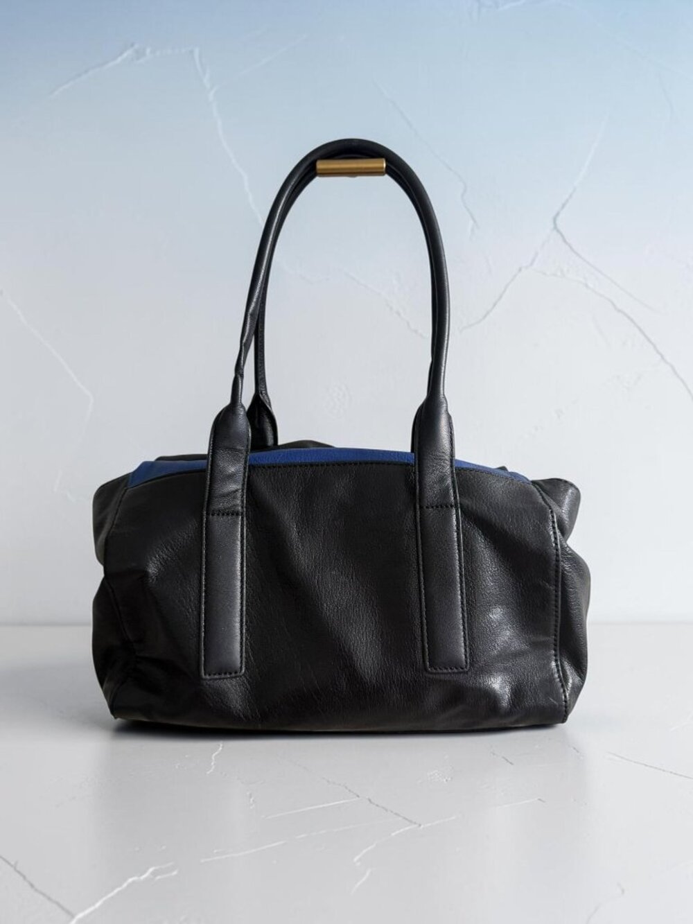 MICHAEL KORS Parker Blue Black Leather Satchel Handbag